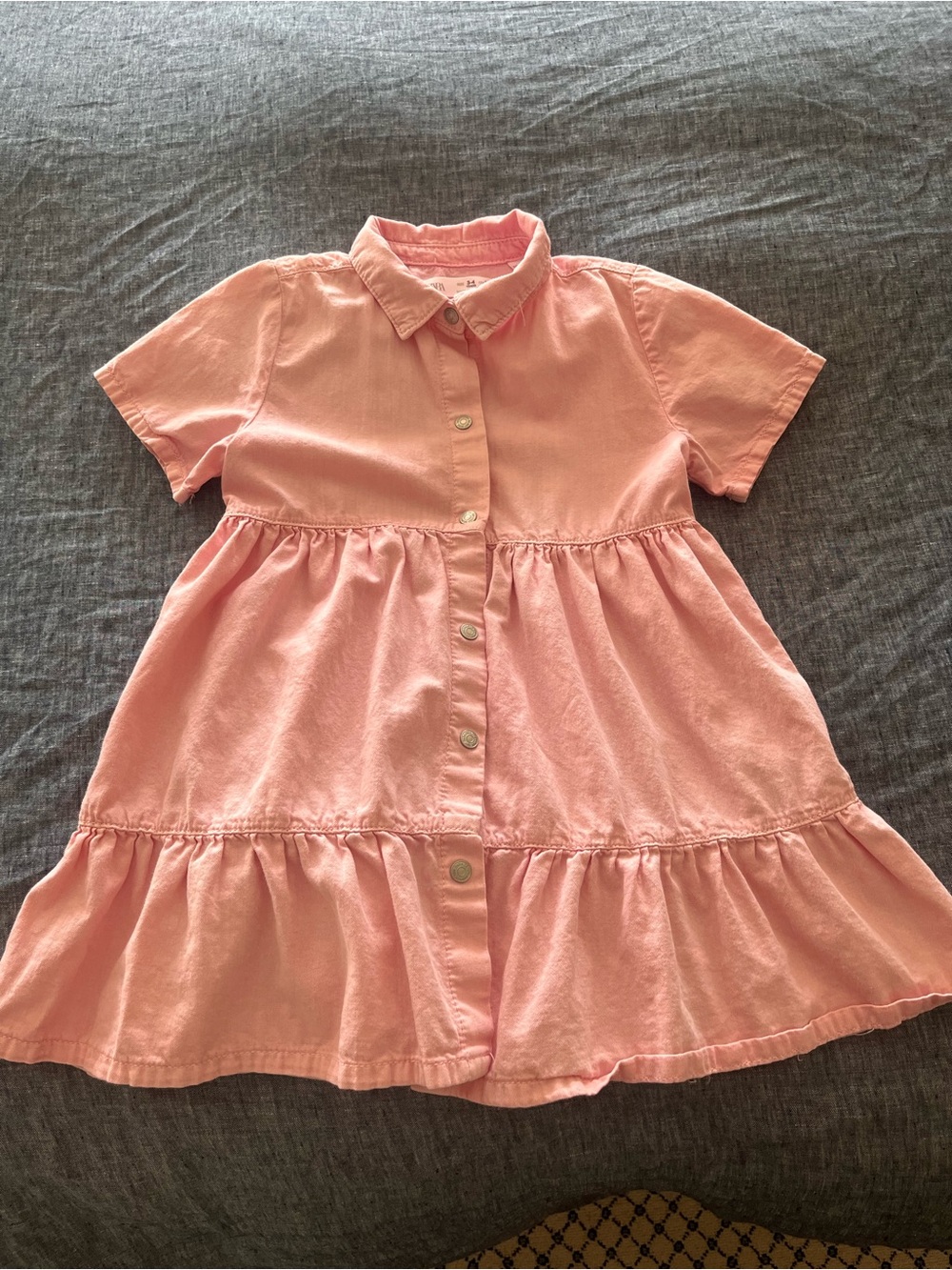 Zara Pink Button-Front Tiered Short-Sleeve Dress